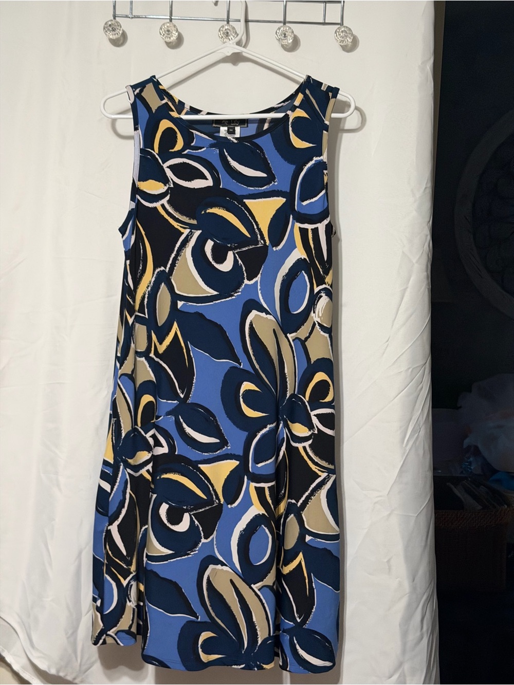 Sleeveless Blue Abstract Floral Shift Dress